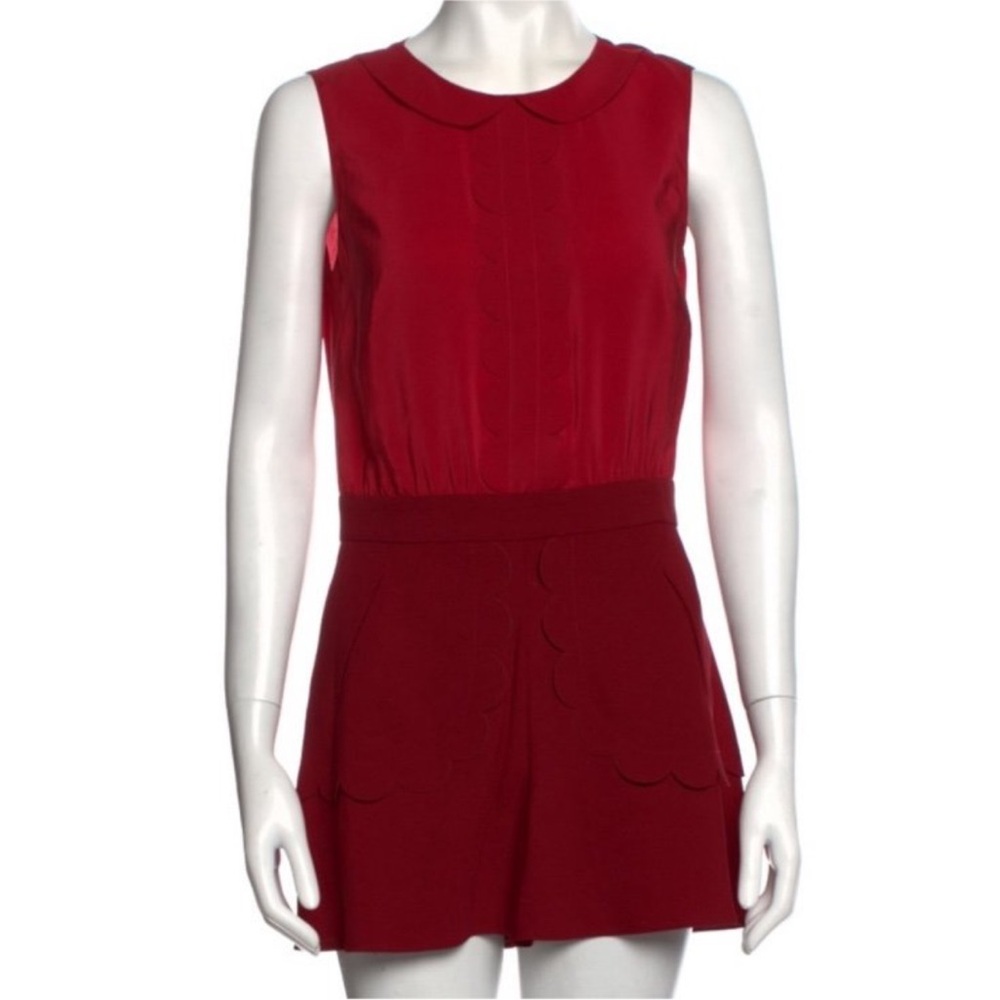 RED Valentino Sleeveless Crimson Scallop-Detail Mini Dress